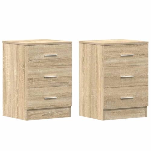 Image of vidaXL Bedside Cabinets - Sonoma Oak Engineered Wood - 2 pcs, Versatile Design with 3 Drawers, Suitable for Bedroom and Living Room