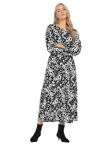 Image of Long Tall Sally - LTS Tall Monochrome Animal Print Tea Dress - Women's Black