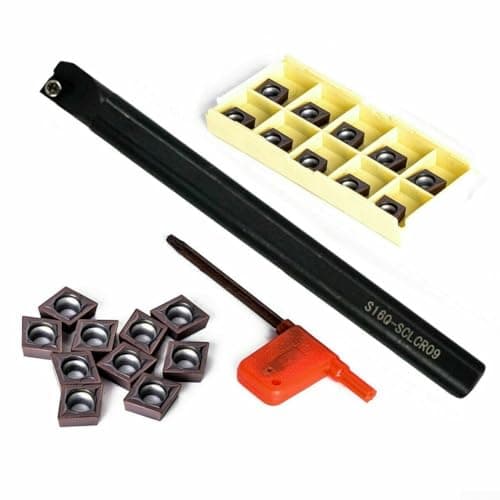 Image of 16MM S16Q-SCLCR09 Boring Bar Turning Tool Lathe Holder, With 10 Pieces CCMT09T304 Carbide Inserts & T15 Wrench, Indexable Lathe Turning Tools