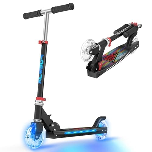 Image of Scooter for Kids Ages 5-12 TONBUX Folding 2 Wheel Kids Scooter with Light Up Wheels & Stem & Deck, 3 Adjustable Height Handle, Lightweight Portable Kick Scooters for Girls Boys Toddler, up to 50kg