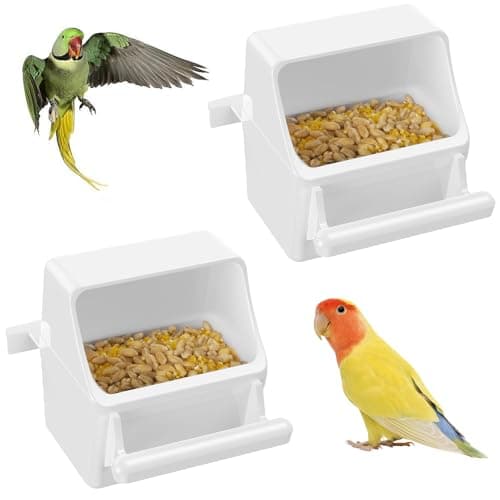 Image of Pawfly 2 Pcs Bird Feeder for Cage Hanging Plastic Cage with Hooks, Water Dispenser with Perch Bird Water Feeder, Food Bowl for Parakeet Cockatiel Canary