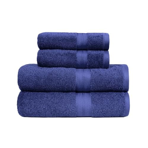 Image of Amazon Basics 4-Piece Fade Resistant Towel Set for Bathroom, 100% Cotton Soft and Absorbent, 2 Bath + 2 Hand Towels, Royal Blue