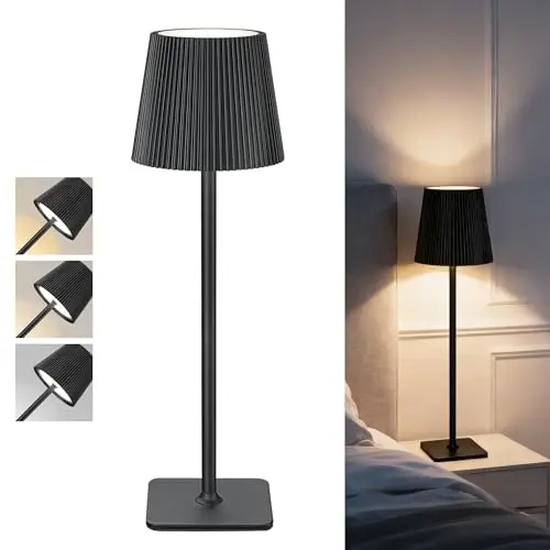 Image of LuminexDesigns Cordless Rechargeable LED Table Lamp – 5200mAh Battery, Stepless Dimming, 3 Colour Temperatures, IP54 Water-Resistant, for Indoor & Outdoor Use – Black
