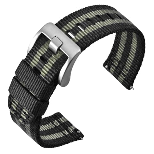 Image of ANNEFIT Nylon Watch Strap for Men 20mm, Quick Release Military Watch Band with Heavy Duty Stainless Steel Buckle (Black/Grey)
