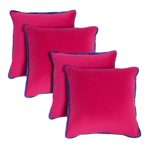 Image of OHS Piped Edge Cushion Covers 45 x 45 Set of 4, Matte Velvet Cushion Covers Decorative Throw Pillow Cover with Invisible Home Decor for Sofa Bedroom Living Room, Hot Pink/Blue