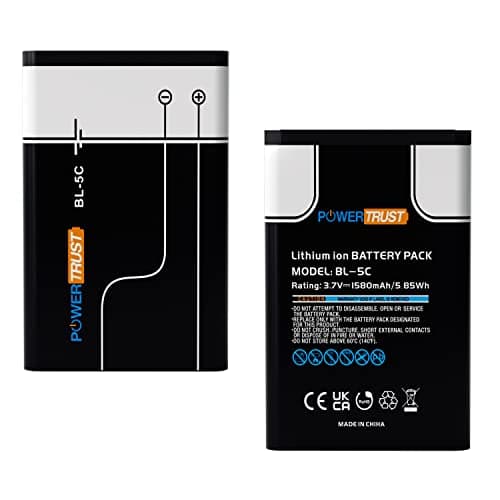 Image of PowerTrust 2-Pack 1580mAh BL5C BL-5C Battery for Nokia 2112, 2118, 2255, 2270, 2280, 2300, 2600, 2610, 3125, 3230, 1100, 1600