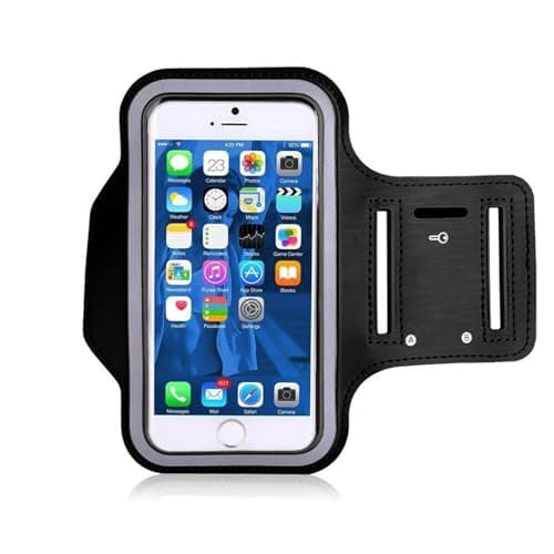 Image of Arm Phone Holder, Stretchable Running Phone Holder Armband Sports Phone Case for Running Compatible with Models up to 7 inch Incl Key Holder (Black)