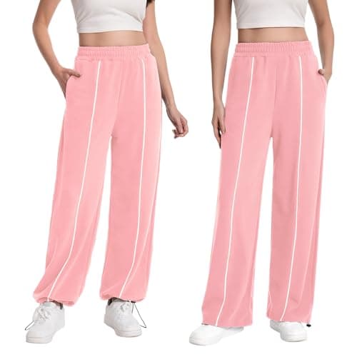 Image of EBANKU Womens Joggers Adjustable Cuff Tracksuit Bottoms with Pockets, Baggy Trousers Ladies Sweatpants for Casual Gym Yoga Pink