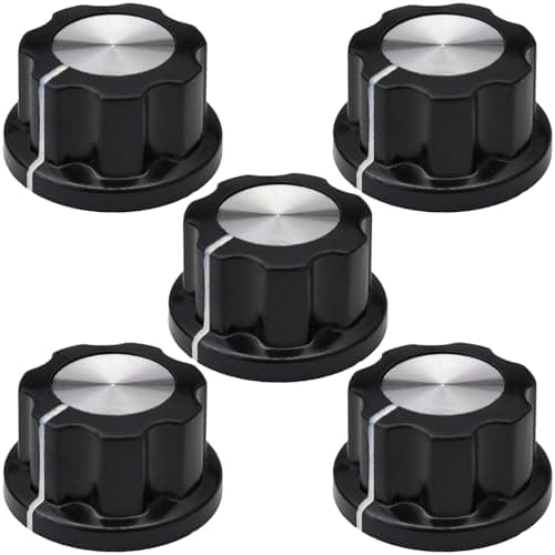 Image of 6mm Round Hole Silver Cap Large Black Retro Fluted Control Knob Pack of 5 (MF-A02)