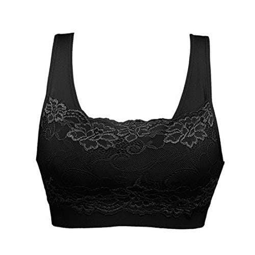 Image of Litthing Women Sports Bra Seamless Comfortable Soft Breathable Ladies Lace Bras Removable Padded Tops Push up Underwear Packs for Yoga Fitness Exercise Black