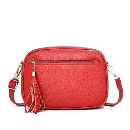 Image of FULEI Tassel Crossbody Bag for Women Small Handbag Ladies Handbags Shoulder Bags with Zip Pockets Red