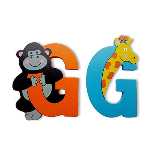 Image of Vinsani® Wooden Jungle Animal Alphabet Letters Personalised Bedroom Wall Door Name (G)