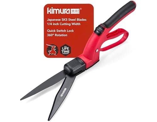 Image of Kimura® Pro Grass Shears - Premium Lawn Shears with 360° Rotating Head, Japanese SK5 Steel Blades, Lightweight, Ergonomic TPR Coated Handles, Ideal Garden Shears for Edging and Trimming - 370mm