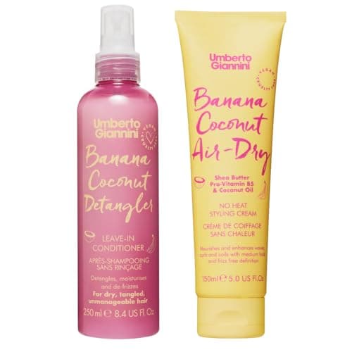 Image of Umberto Giannini Banana Coconut Air Dry Cream Curl Cream 150ml and Banana Coconut Detangler Lightweight Detangler - Leave in Conditioning Spray 250ml