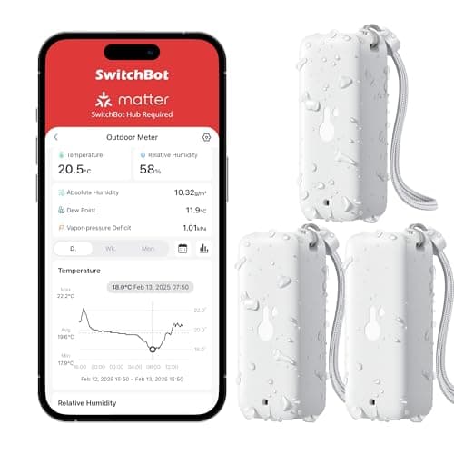 Image of SwitchBot IP65 Indoor Outdoor Hygrometer Thermometer Wireless 3Packs, 100m Bluetooth Range, Refrigerator Thermometer, Dewpoint/VPD/Absolute Humidity Sensor, 2-Year Battery Life, Free Data Storage