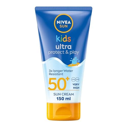 Image of NIVEA Sun Kids Ultra Protect & Play SPF 50+ Lotion (150ml), Moisturising Kids Sun Cream Immediately Protects Delicate Skin Against Sunburn and Long-Term UV Damage