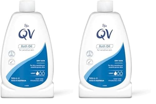 Image of QV Bath Oil (500 ml) Moisturising Bath Soak for Sensitive Skin, Relief from Dry Itchy Skin, Gentle pH Balanced Formula, Fragrance Free, Soap Free, Non Greasy, Noncomedogenic Bath Soak (Pack of 2)