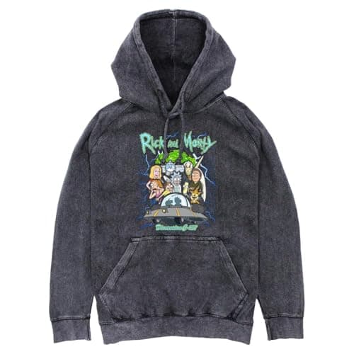 Image of Rick and Morty Men's Grid Goofs Mineral Wash Hoodie, Black, XL