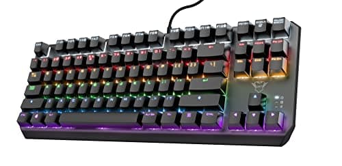 Image of Trust Gaming GXT 834 Callaz TKL Mechanical Keyboard, US/NL QWERTY Layout, Outemu Switch, Multicoloured LED Lighting, 12 Media Keys, USB Gaming Keyboard 80 Percent for PC, Laptop, Mac