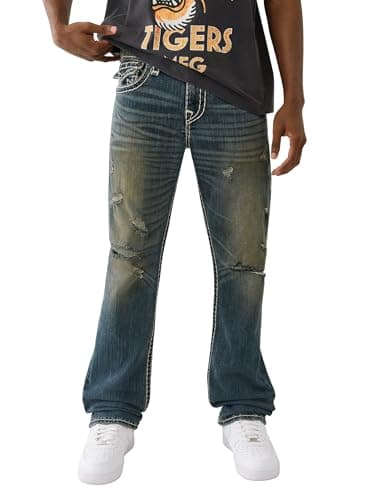 Image of True Religion Men's Ricky Super T Flap Jeans, Menswear Dark Wash Wih Rips, 34
