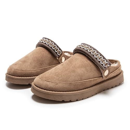 Image of Women’s Winter Mule Slingback Slippers – Warm Lined Platform Clogs with Adjustable Strap,Casual Indoor Outdoor Shoes (A-TAN, Adult, Women, 5, Numeric, UK Footwear Size System, Medium)