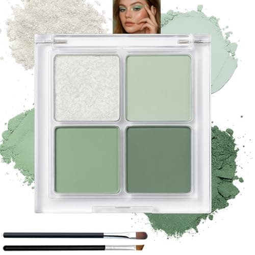 Image of Green-Toned 4-Color Matte & Shimmer Eyeshadow Palette - Long-Lasting & Waterproof Compact Eye Makeup with Glitter Mermaid Effect - Neutral Travel-Size Palette for Daily Use (Green)