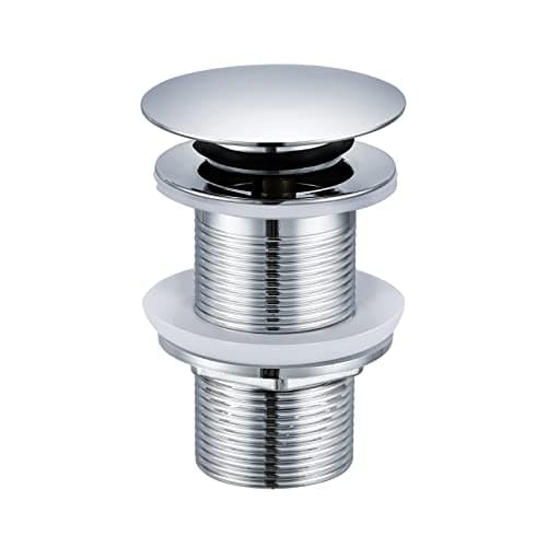 Image of Peppermint Basin Sink Waste Unslotted Click Clack Waste Plug Without Overflow for Bathroom Sink, Brass Pop Up Sprung Plug Waste, Chrome