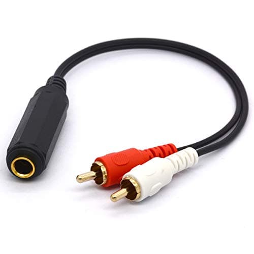 Image of HUHANGGod 6.35mm to RCA Splitter Cable, Gold Plated 6.35 TRS Female to Dual RCA Male Stereo Audio Adapter Lead (25cm)