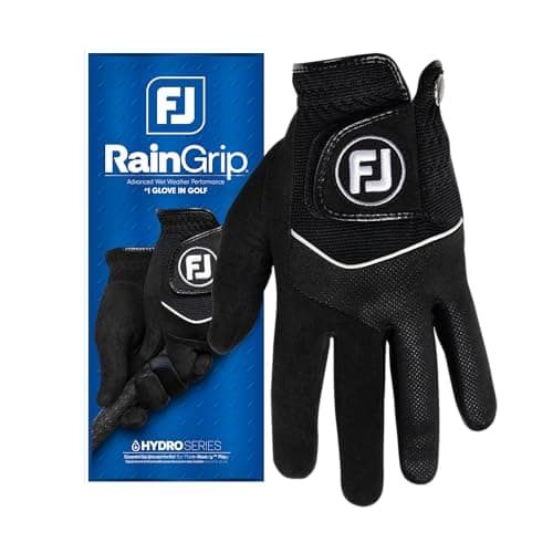 Image of FootJoy RainGrip Men's Golf Glove, Black, M, Left Hand (for Right Handed Golfer), Golf Glove, Wet Weather Grip, Waterproof Glove, Quick-drying Comfort, Golf Handwear