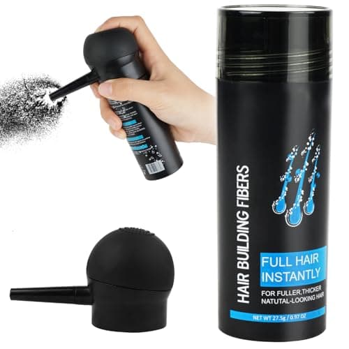 Image of Professional Hair Building Fibers, Nature Keratin Hair Fibers Instantly Full Hair, Hair Loss Concealer Hair Thickening Spray Powder for Men and Women Thinning Hair (with Separate Nozzle, Black)