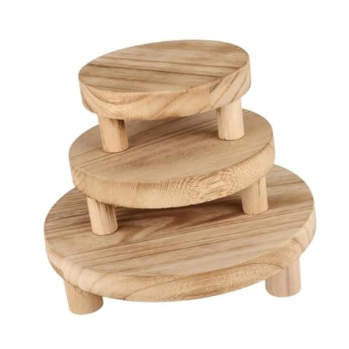 Image of KESOTO Set of 3 Wooden Stools for Flower Pots 5inch 6inch 8inch Functional Display Stand for Living Area, Light Brown
