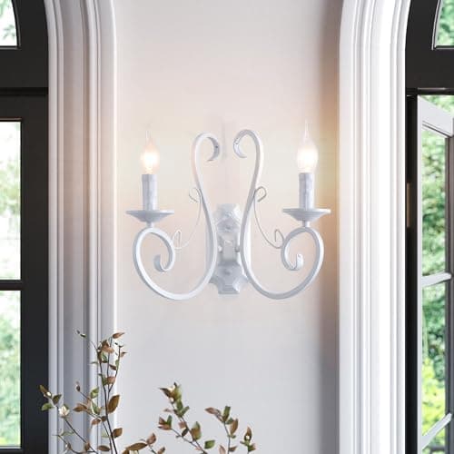 Image of Ganeed Wall Sconces Indoor Retro Metal Vintage French Traditional Lighting Rustic Wall Light for Living Room Bedroom Stairwell Foyer E14 White 2 Lights (2 Packs)