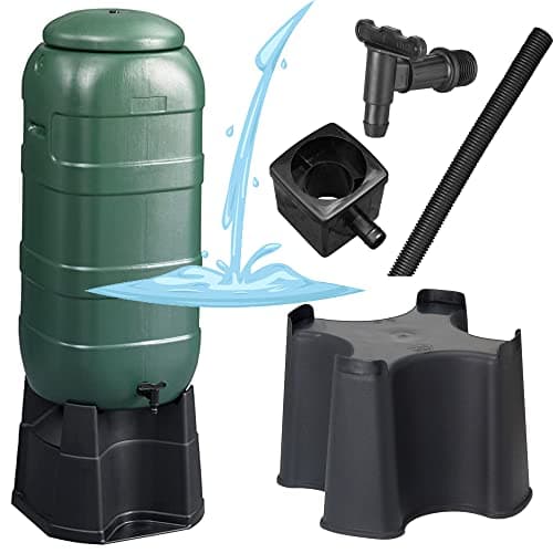 Image of 100L Garden Water Butt Set Including Tap With Stand and Filler Kit Slim Tall Water Collector