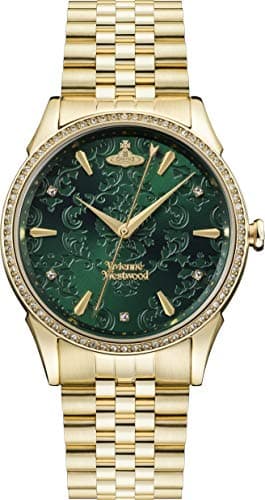 Image of Vivienne Westwood The Wallace Ladies Quartz Watch with Green Dial & Gold Stainless Steel Bracelet VV208GDGD