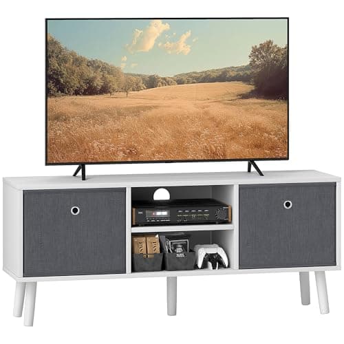 Image of HOMCOM TV Cabinet Stand Unit for TVs up to 50" Flat Screen with Foldable Drawers and Shelves, Entertainment Centre for Living Room, Bedroom White and Grey
