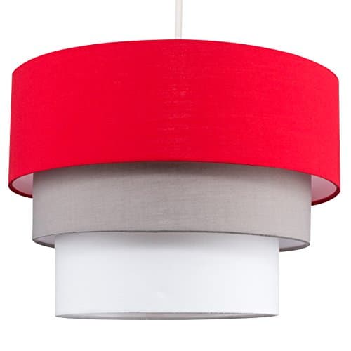 Image of MiniSun | Round Modern 3 Tier Red Fabric Ceiling Pendant Light Shade | Pendant Lights, Home Décor & Improvement Essential | 30cm Shade Width