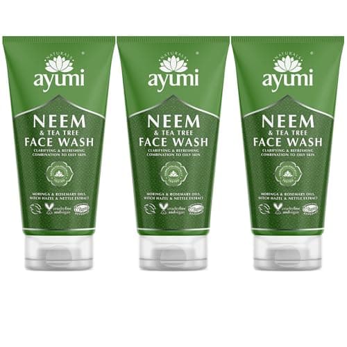 Image of Ayumi Tea Tree Face Wash for Acne Treatment | Oil Control Face Wash with Witch Hazel | Acne FaceWash with Neem | Hydrating Facewash with Lavender Oil | Women & Mens FaceWash for Skin Care | 3x150 ml