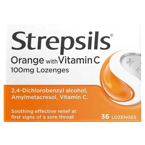 Image of Strepsils Orange with Vitamin C Sore Throat, 100mg Throat Lozenges, 36 Total, Sore Throat Relief, Soothes Sore Throat, Sore Throat Lozenges, Fast Acting, 2 Hours Relief, Sore Throat, Medication