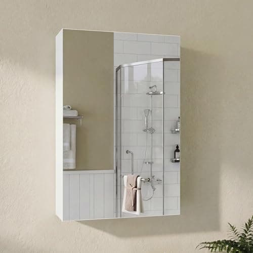 Image of Panana Single Door Bathroom Mirror Cabinet, Wall Mounted Cabinet with Mirror, Storage Cupboard with Adjustable Shelf (White, 50 x 70 x 13 cm)
