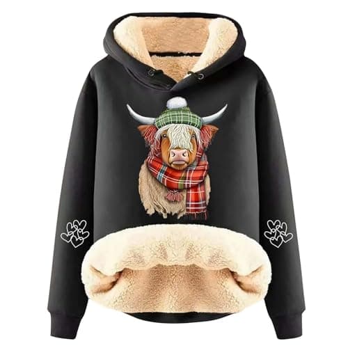 Image of Generisch Hoodie Women's Hooded Pullover Sweatshirt Hoody with Hood Women's Winter Thick Wool Warm Plain Colour Lambswool Hooded Sweatshirt Jacket, black, 5XL