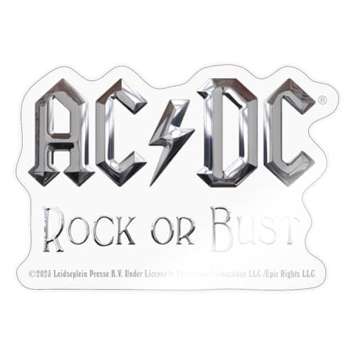 Image of Spreadshirt AC/DC Logo in Silver Rock Or Bust Album Sticker Size S (10 x 10 cm), 10 x 10 cm, Transparent Glossy