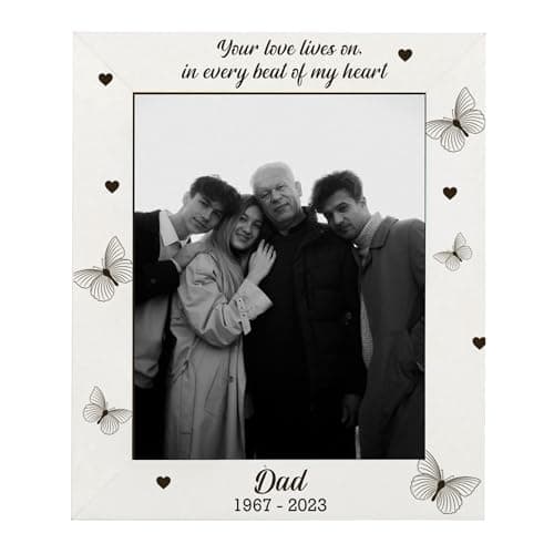 Image of Personalised 6x4 Inch White Finish Your Love Lives On Memorial Gift Photo Frame, Custom Engraved Text, Sympathy Picture Frame for Mum, Dad, Grandparents, Pets, Bereavement Gift