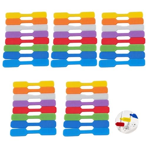 Image of 40 Pcs 8-Color Writable Cable Labels, Cable Ties Reusable, Reusable Self-Adhesive Wire Tags for Cord Management and Identification, Large Size (2x9cm)