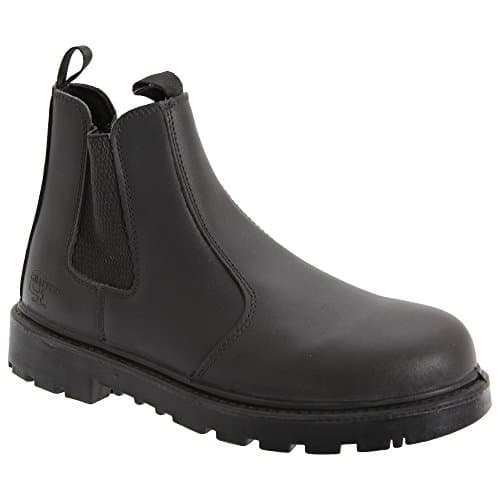 Image of Unisex Black Leather Safety Dealer Boot - Grinder, Black Leather, 9 UK