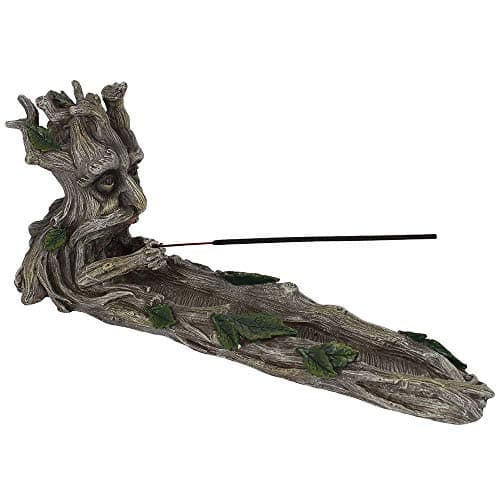 Image of Enchanting Green Man Resin Incense Stick Holder - 14.5cm x 8cm (1 Pc.) - Durable Handcrafted Resin & Unique Design - Perfect for Garden Decor & Gift Idea