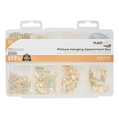 Image of National Hardware N260-402 217 Piece Assortment Box Picture Hanging Kit, Brass
