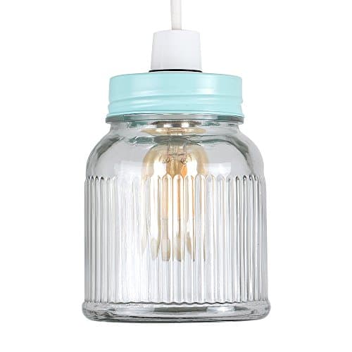 Image of MiniSun | Retro Style Blue and Clear Glass Jar Ceiling Light Shade | Pendant Lights, Home Décor & Improvement Essential | 12cm Shade Width