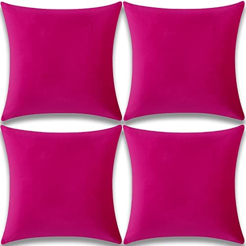 Image of Yonous Cushion Covers, Soft Premium Velvet Decorative Throw Pillow for Sofa Bed Couch Chair, Set of 4, Hot Pink, 18 x 18 inch / 45 x 45 cm