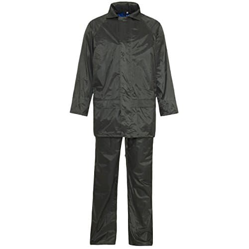 Image of MyShoeStore Unisex Rainsuit Two-Piece Set with Hooded Jacket and Elasticated Trousers, Waterproof Polyester/PVC Fabric, Green, XL