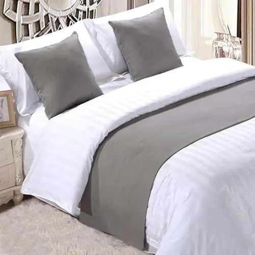 Image of Makooz Solid Velvet Bed Runner for 1.35m Double Bed - Matching Cushion Covers Sold Separately - Luxury Hotel Grade No Fading Soft Bed Scarf - Bedroom Guesthouse Bedding Protection- 63x225cm Light Grey